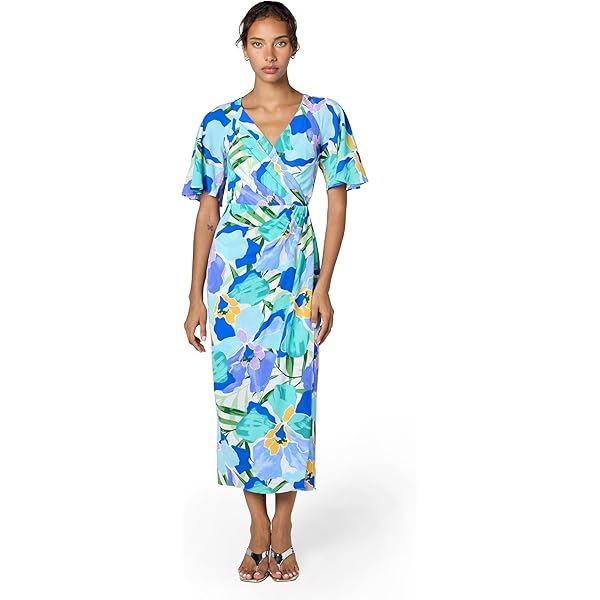 Maggy London Women's Front Twist MIDI Dress, Navy/Rose, 0 at